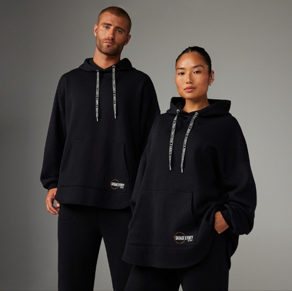 Savage x Fenty Cotton Essentials Scope Logo Unisex Oversize Hoodie Black Size M - Picture 1 of 16